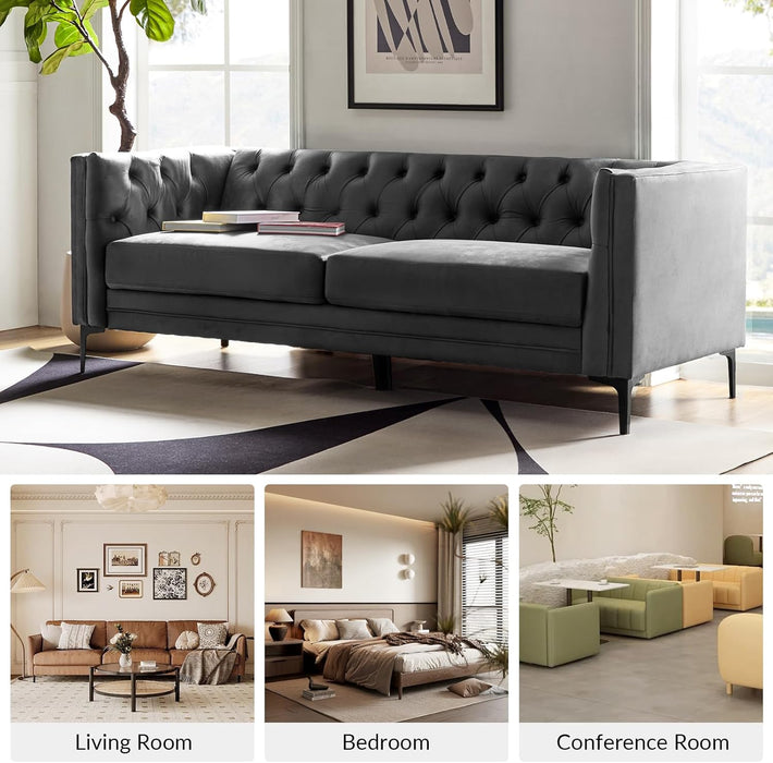 84Inch FauxLeather SofaBed With MetalLegs Midcentury Upholstered