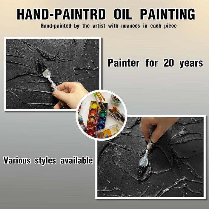 Large Hand Painting 3D Textured Canvas Wall Art for Living Room, Neutral Abstract Black Minimalismt Painting Handmade Picture Artwork Wall-Decor for Bedroom Office, Size 40X20 Inches