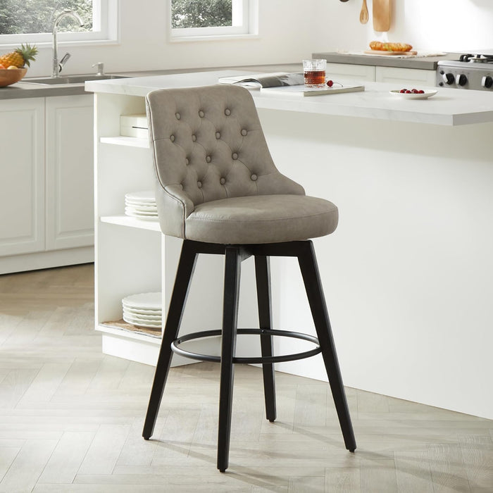 Bar Stools, 360° Swivel Upholstered Bar Stool with Back, 30" H Bar Height Barstools, Set of 2, Faux Leather in Stone Grey