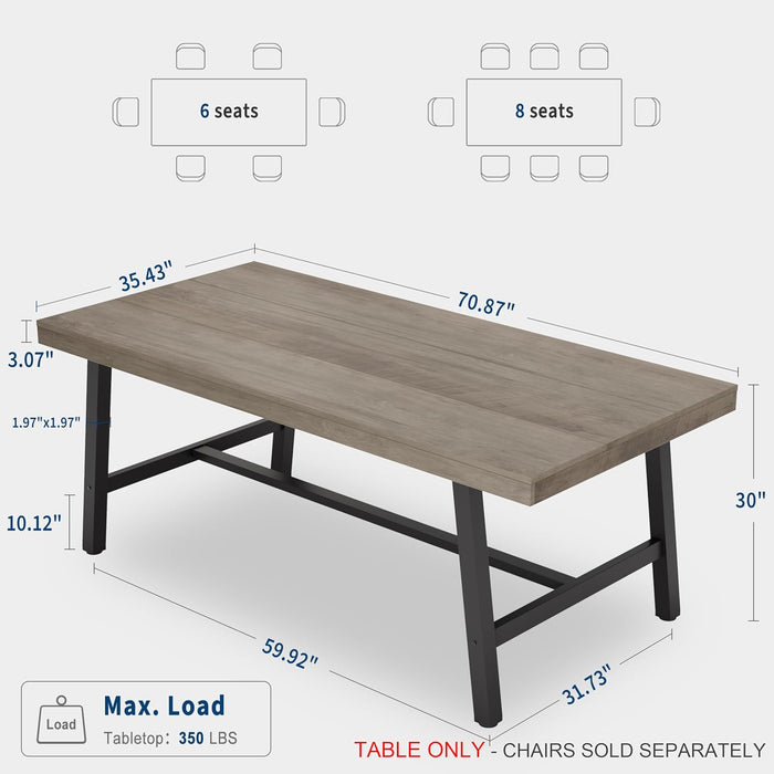 71" Industrial Dining Table, Rectangular Kitchen Table, Grey