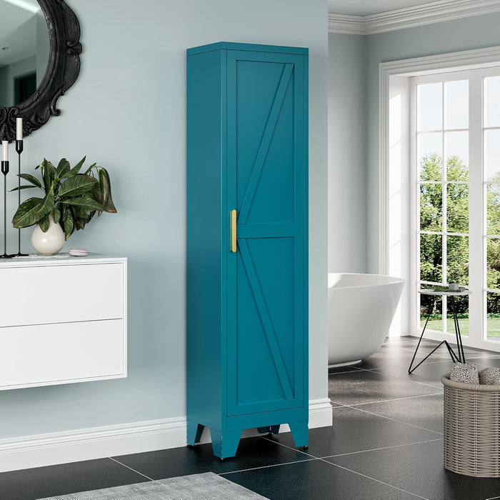 67Inch Peacock Blue Freestanding PowderCoated Steel Cabinet