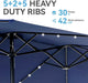 15 Ft Large Outdoor Patio Umbrella with Solar Led Lights & Base Included, Double-Sided Rectangular Table Umbrella with Stand, Market Umbrellas for Deck Poolside Garden Backyard, Navy Blue