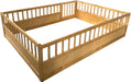 Full Size Montessori Floor Bed with Door for Kids Bedroom,Solid Wood Playhouse Bedframe W/Safety High Fence,Easy Assembly, No Box Spring Needed, Natural