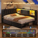 Full Corner Bed Frame with Upholstered Storage Headboard and Drawers, Metal Platform Bed Frame with LED Light and Charging Station, Full Daybed for Living Room, Bedroom & Guest Room, Black