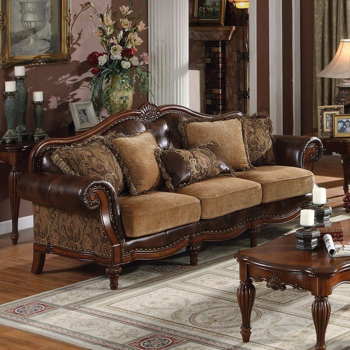 4-Piece Formal Living Room Furniture Set Includes Luxury Sofa W/ 5 Pillows, Loveseat W/ 3 Pillows, Single Chair W/ 1 Pillow and Coffe Table, Brown and Chenille (4PS, Sofa+Loveseat+Chair+Coffee Table)