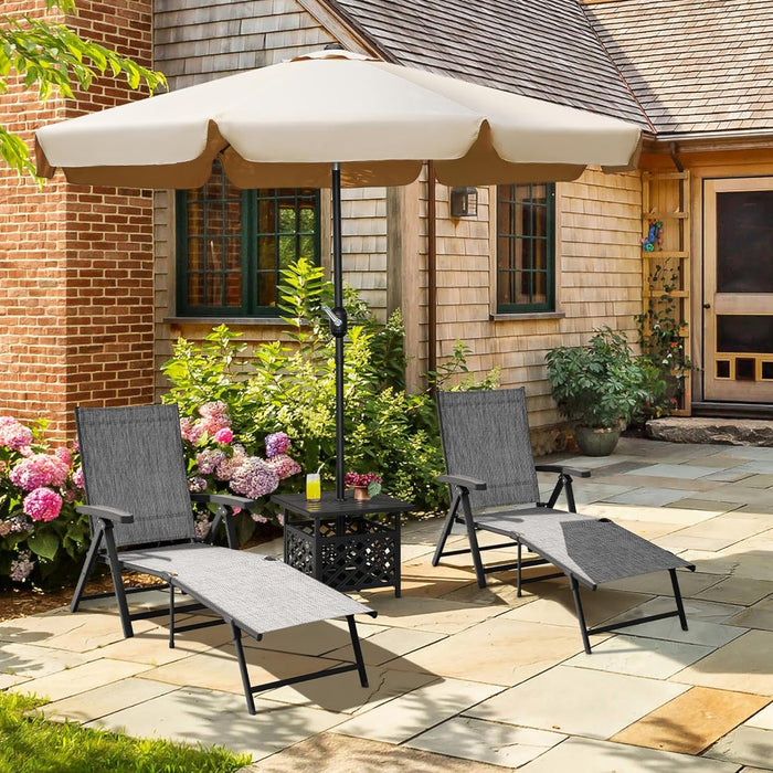 Outdoor Folding Chaise Lounge Set of 2 Patio Reclining Chairs W/Adjustable 7-Position Back for Beach Pool Garden Yard Deck Gray