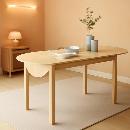 55" Solid Wood Kitchen Table for 4-6 People, Oval Drop Leaf Tables for Small Spaces, Folding Dining Table, Natural