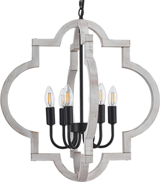 21 Inch Farmhouse Distressed White Wood Chandelier