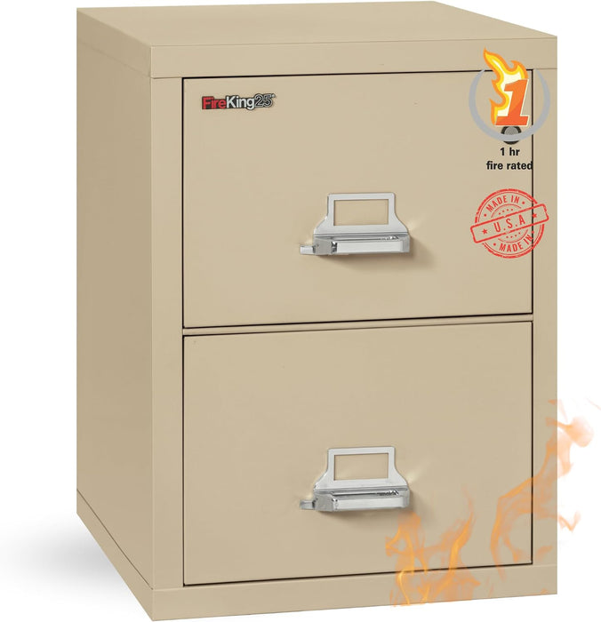 Fireproof Vertical File Cabinet (2 Letter Sized Drawers, Impact Resistant, Water Resistant), 27.75" H X 17.75" W X 25.06" D, Parchment