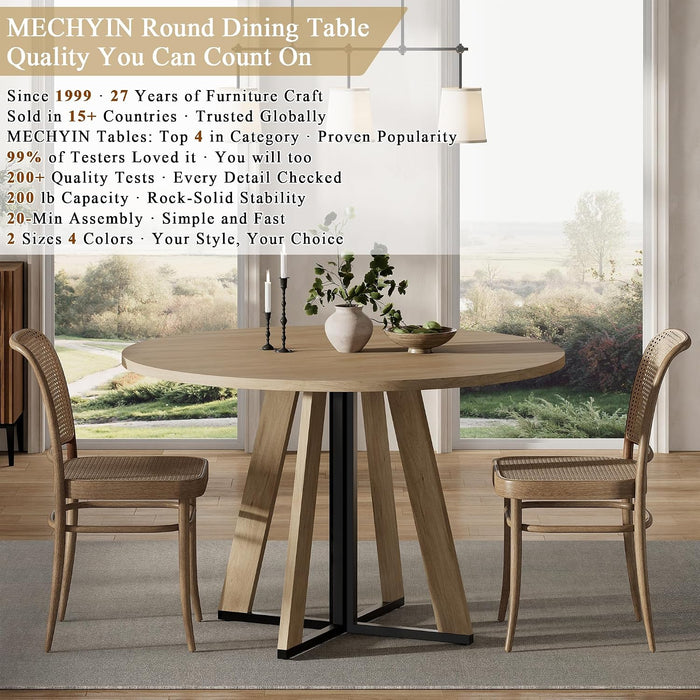 42 Inch round Dining Table for 4, Farmhouse Kitchen Table, round Dining Room Table with Metal Legs for Small Spaces & Apartment, Space-Saving Circle Wood Dinner Table, Natural