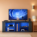55" TV Stand for up to 65" Tvs with RGB LED Lights, Built-In Power Outlet, Adjustable Glass Shelves & Open Storage, Modern Media Console for Living Room & Game Room, Black MDS05UDBB