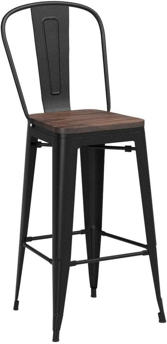 Metal Bar Stools Set of 4, 30" Black Bar Height Stools with Back