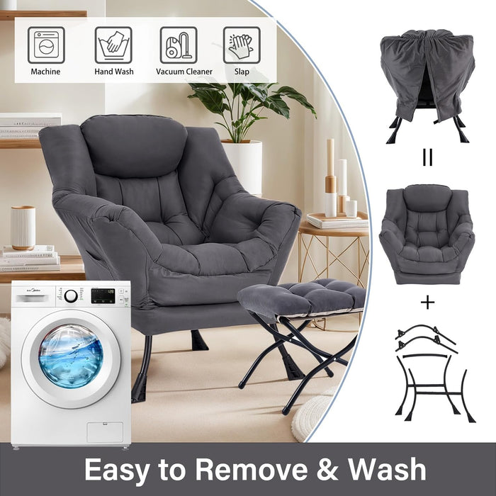Oversized Dark Grey Ergonomic Armchair With Ottoman