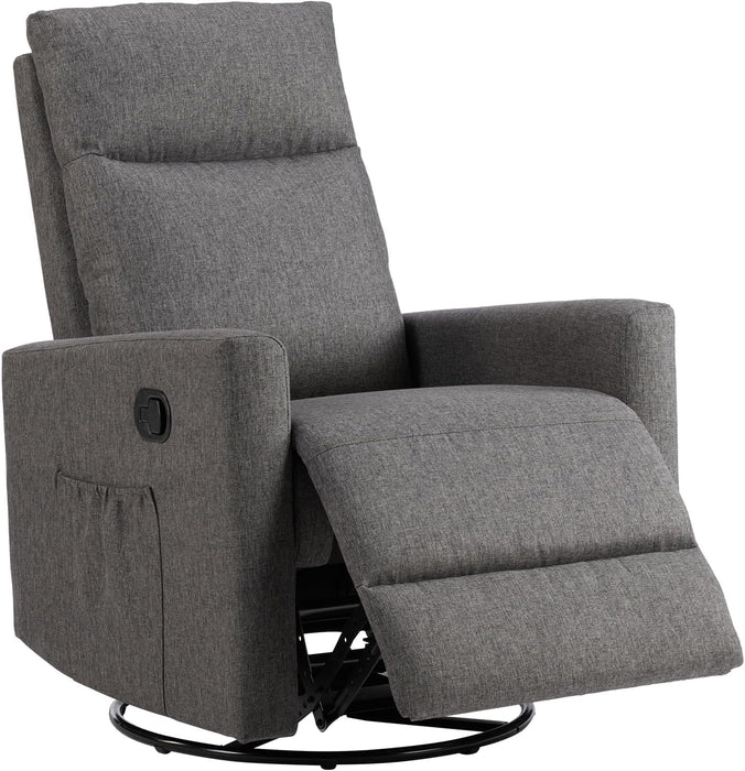 Recliner Chair, Swivel Rocking, Glider Rocker Recliner, Nursery Chair with Extra Large Footrest for Living Room, High Back, Upholstered Deep Seat (Grey)