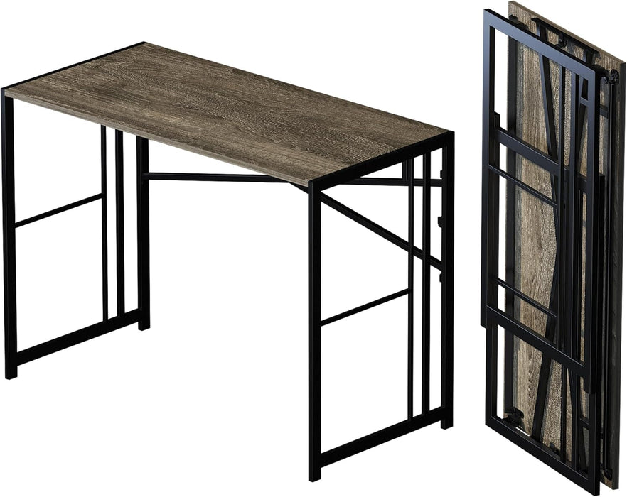 40 Inch Folding Desk, Writing Gaming Computer Camping Desk, No Assembly Required Home Office Table, Black Oak