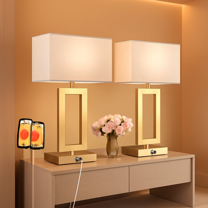 22’’ Set of 2 Touch Control Table Lamps W. 2 USB Ports, 3-Way Dimmable Bedroom Bedside Nightstand Touch Lamps, Modern Gold&White Lamps for Living Room End Table, LED Bulbs Included