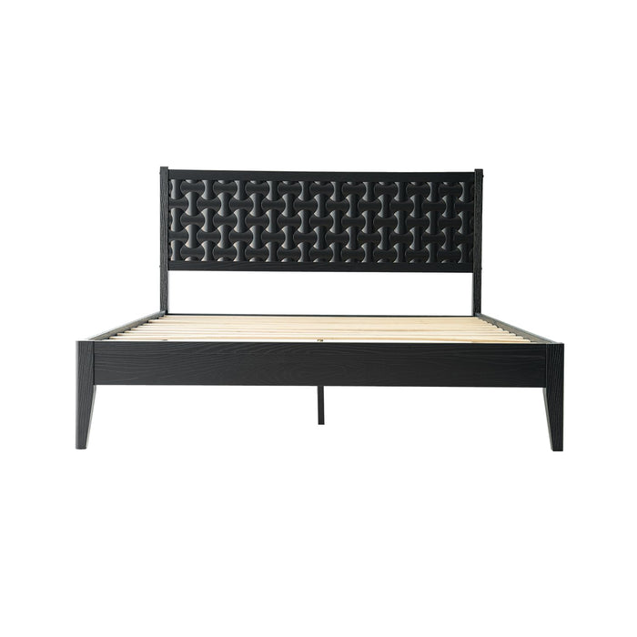 King Size Bed Frame, Solid Wood Platform Bed with Headboard & Footboard, 12 Sturdy Slatted, Central Metal Legs, Easy Assembly, Anti-Slip & Noise-Free, No Box Spring Needed, Ebony Oak Finish ORK-35