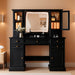 Vanity Desk with HD Lighted Mirror & Power Outlet, Farmhouse Makeup Vanity Table Set with Storage Drawers & RGB Cabinets, Large Dressing Table with 3 Lighting Modes for Women Girls Kids Bedroom, Black