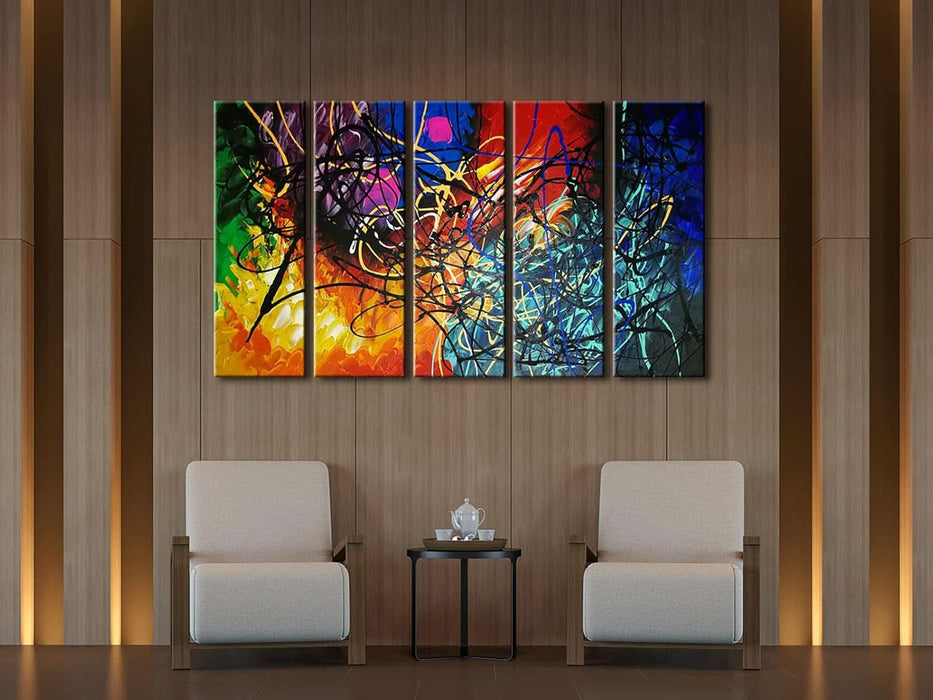 5 Panels Abstract Heart Oil Paintings Reproduction on Canvas Wall Art Decor Ready to Hang for Home Office Decorations Extra Large Modern 100% Hand Made Contemporary Impressionist Artwork