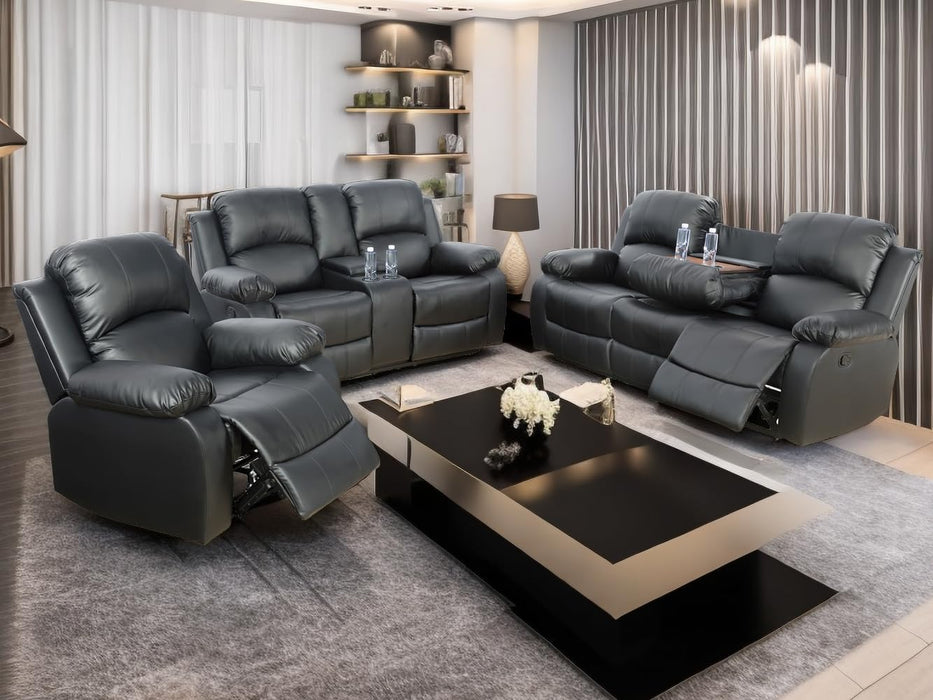 Bonded Leather Reclining Sofa Set with Cup Holders and Storage Console