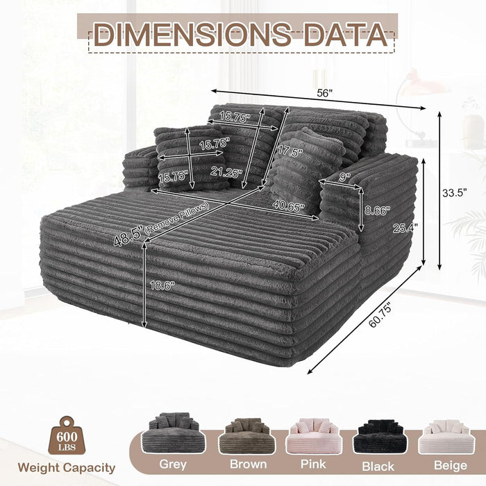 56Inch Grey UltraDeluxe Chaise Lounge Chair Cushioned