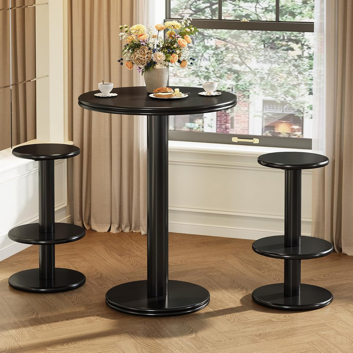 39.4" H round Bar Table and Chairs Set, Modern Black Bistro Pub Table with 2 Barstools, Wooden Counter Height Cocktail Table for Small Bars, Kitchen, Living Room, Apartment