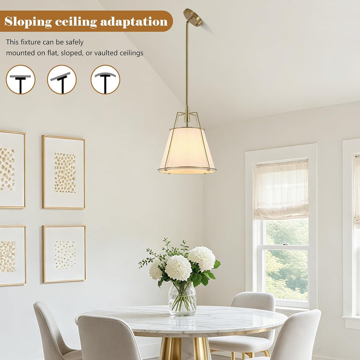 Brushed Gold Pendant Lights Kitchen Island, Drum Fabric Chandelier