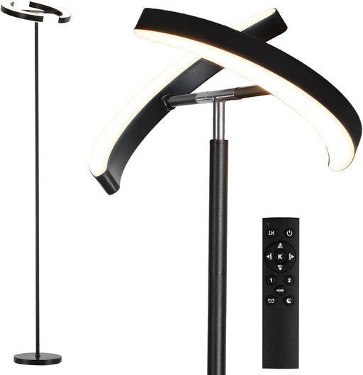 Floor Lamps for Living Room, 28W/1600LM Bright LED Floor Lamp with Remote & 2 Rotatable Lights, 74" Dimmable Tall Standing Lamp, Modern Reading Torchiere Corner Lamp for Bedroom Office, Black
