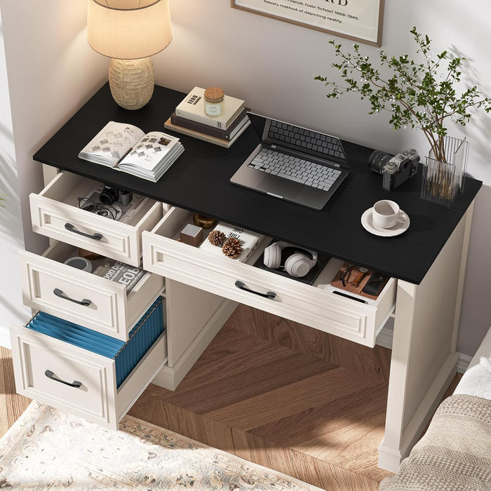 Farmhouse 47" Executive Desk with 3 Drawers and Adjustable File Drawer, Workspace for Home Office and Study, Black.