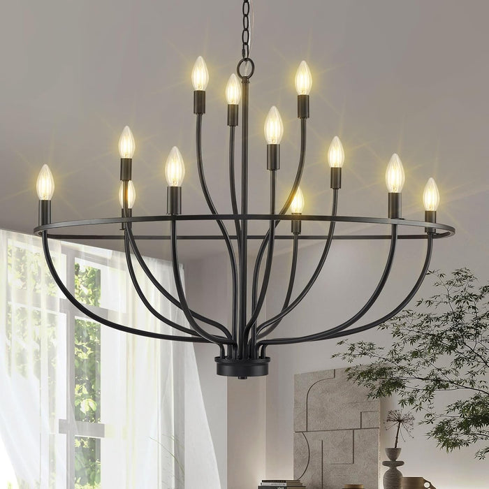 Black 36Inch 12Light Chandelier For Entryway Hallway