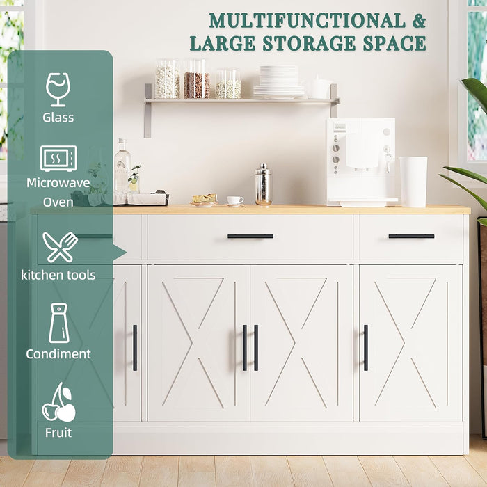 Buffet Cabinet with Storage,53.4" Large Kitchen Storage Cabinet with 3 Drawers and 4 Doors,Wood Farmhouse Buffet Sideboard with Adjustable Shelf for Kitchen Living Room, White