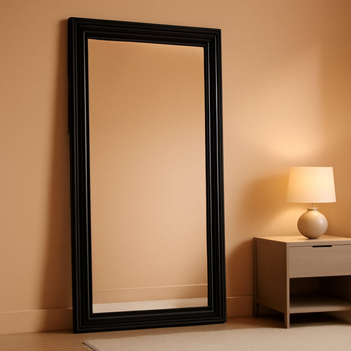 76x34 Floorstanding Mirror With Black Hardwood Frame
