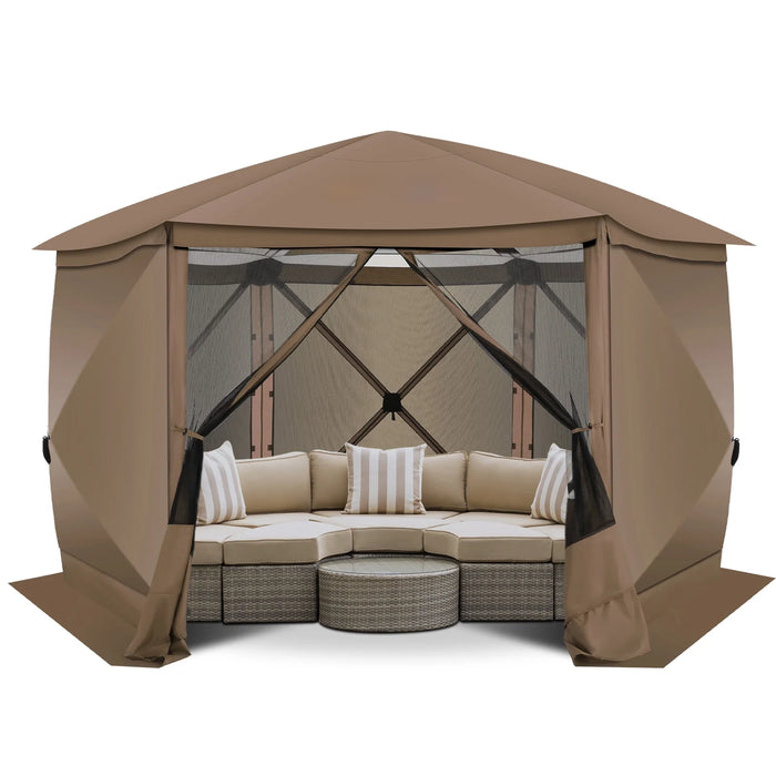 Pop up Gazebo Screen Tent Screen House for Camping,12X12 Starry Sky Gazebo with Removable Roof, Outdoor Screened Gazebo with Sidewalls, Portable Hub Tent with Carry Bag and Ground Stakes,Brown