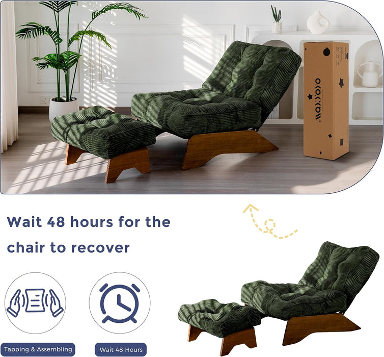 Accent Chair with Ottoman Adjustable Backrest, Tufted Living Room Chair Upholstered Lounge Chair with Footrest Set, Modern Chair Cozy Reclining Chair for Reading Room, Green