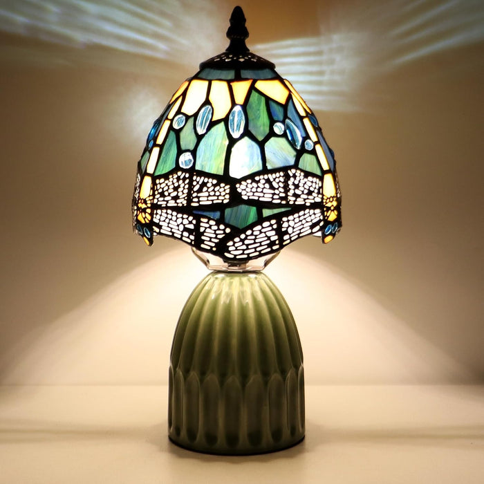 Stained Glass Mushroom Table Lamp 12.5 Inch -Yellow Dragonfly Style