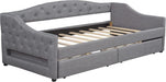 Twin XL Size Modern Upholstered Platform Bed with 2 Drawers, Linen Sofa Daybed with Wood Slat Support, Storage Bed Frame, Space Saving/Gray