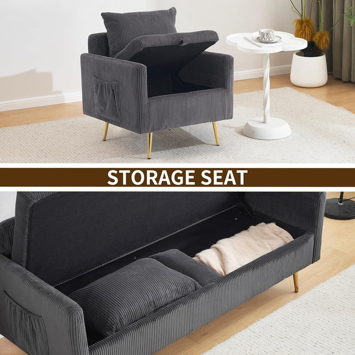 3-Piece Storage Sofa and Couch Set, Corduroy Loveseat with 2Pc Accent Single Chairs, Small Living Room Furniture Set for Apartment, Tiny Homes and Lofts, 3Pc-Gray