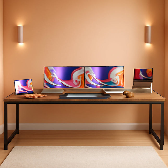 Computer Desk, 80 Inch Office Desk, Gaming Desk with Storage, Writing Desk Work Desk for Home Office, Study, Long Simple Desk, Large Legroom, Metal Frame, Rustic Brown