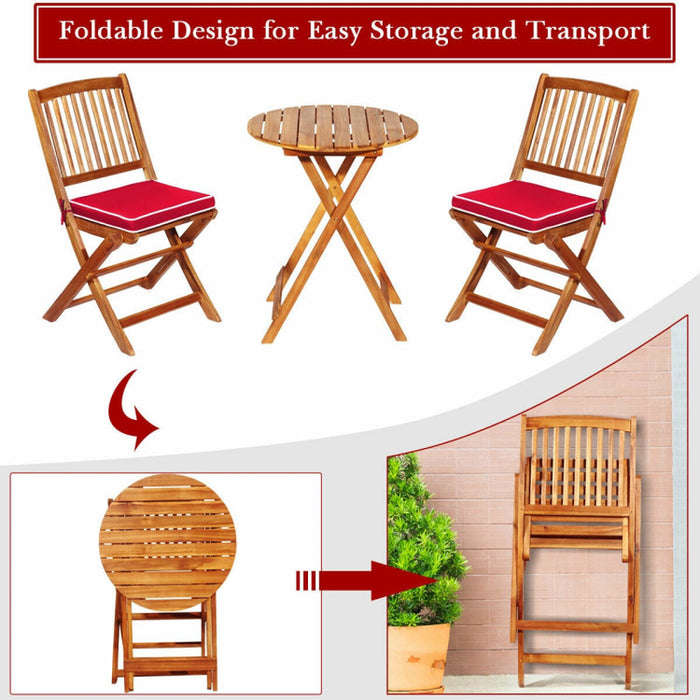 3 Pieces Patio Folding Bistro Set with Padded Cushion and round Coffee Table