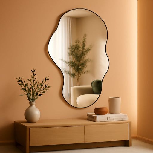 Irregular Wall Mirror Asymmetrical Mirror, 34''X20.5'' Decorative Modern Mirrors for Bathroom Bedroom Living Room Entryway, Cloud Frameless Mirror, Wall Mounted (34''X20.5'', Cloud)