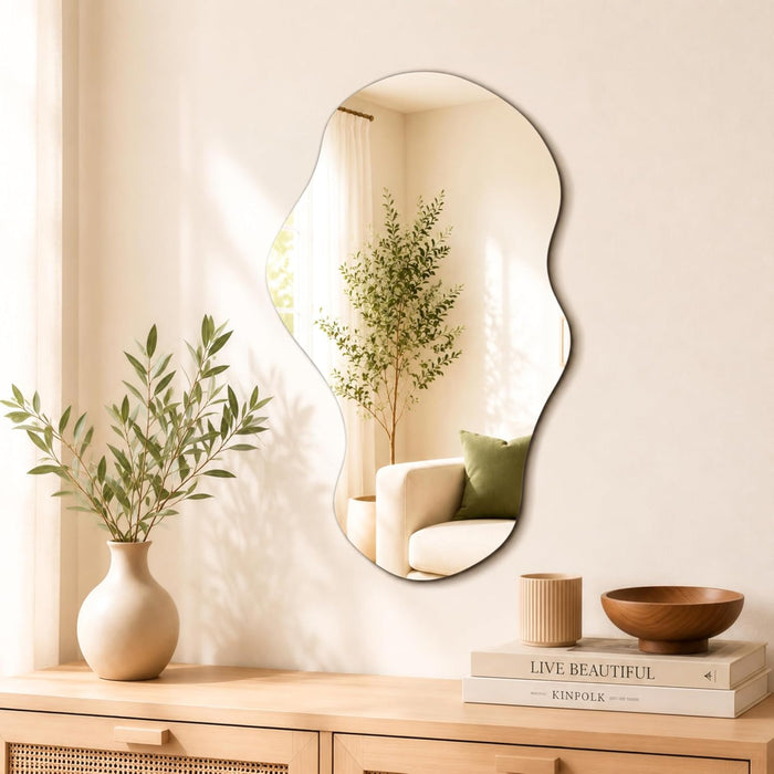 Irregular Wall Mirror Asymmetrical Mirror, 34''X20.5'' Decorative Modern Mirrors for Bathroom Bedroom Living Room Entryway, Cloud Frameless Mirror, Wall Mounted (34''X20.5'', Cloud)