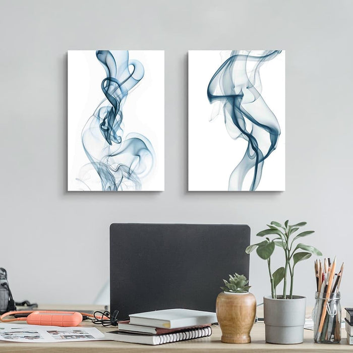 Abstract Pictures Painting Canvas - 2 Piece Blue Smoke Abstract Wall Art for Living Room Bedroom Office Wall Deocr