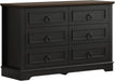 Farmhouse 6 Drawers Dresser for Bedroom, 47.2" W Modern Dresser with round Metal Handle, Thickened Desktop, Wood Rustic Chest of Drawers for Bedroom, Hallway, Entryway, Black