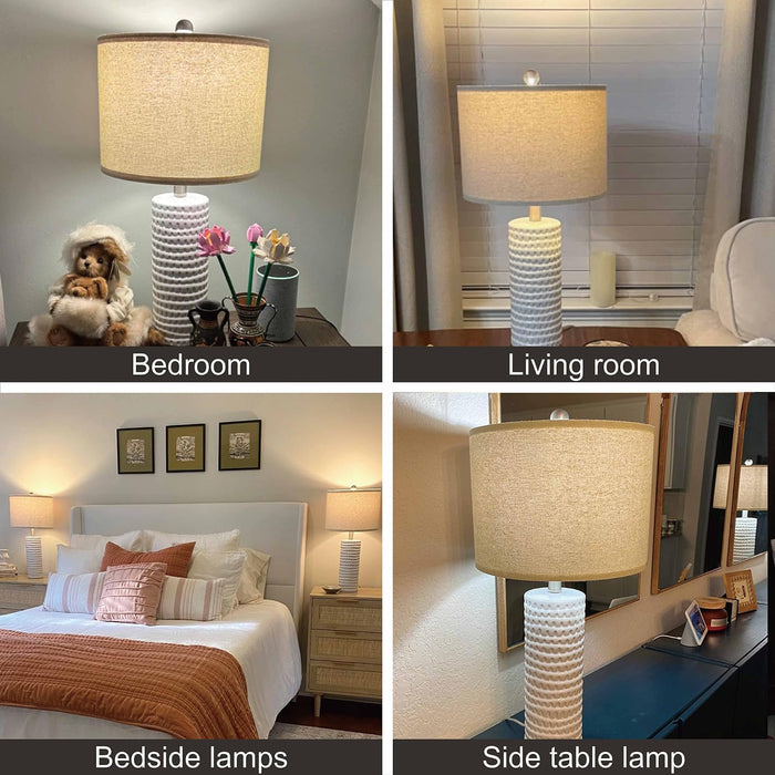 24" Farmhouse Ceramic Table Lamp Set of 2 for Bedroom Living Room White Desk Decor Bedside Lamps for Study Room Office Dorm Modern Accent Nightstand Lamp End Table Lamps