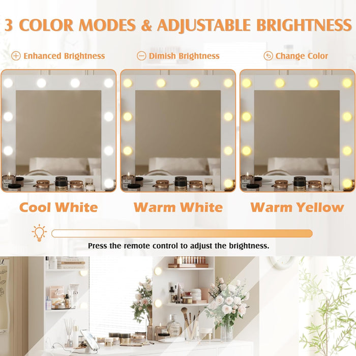Vanity Desk With Ambient Illumination White Mirror