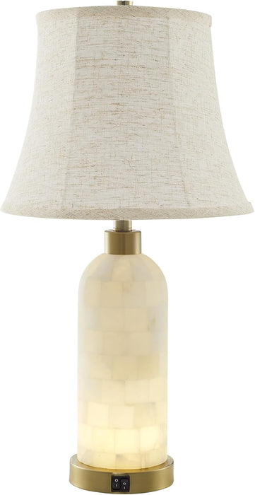 25" Natural Alabaster Table Lamps Set of 2 with LED Night Light