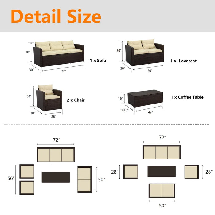Arlington Outdoor Wicker 7 Person Seating Group with Cushions & Storage