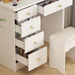 5-Drawers White Wood Makeup Vanity Set Dressing Desk W/ Stool, LED round Mirror and Storage Shelves 52X 31.5X 15.7 In.