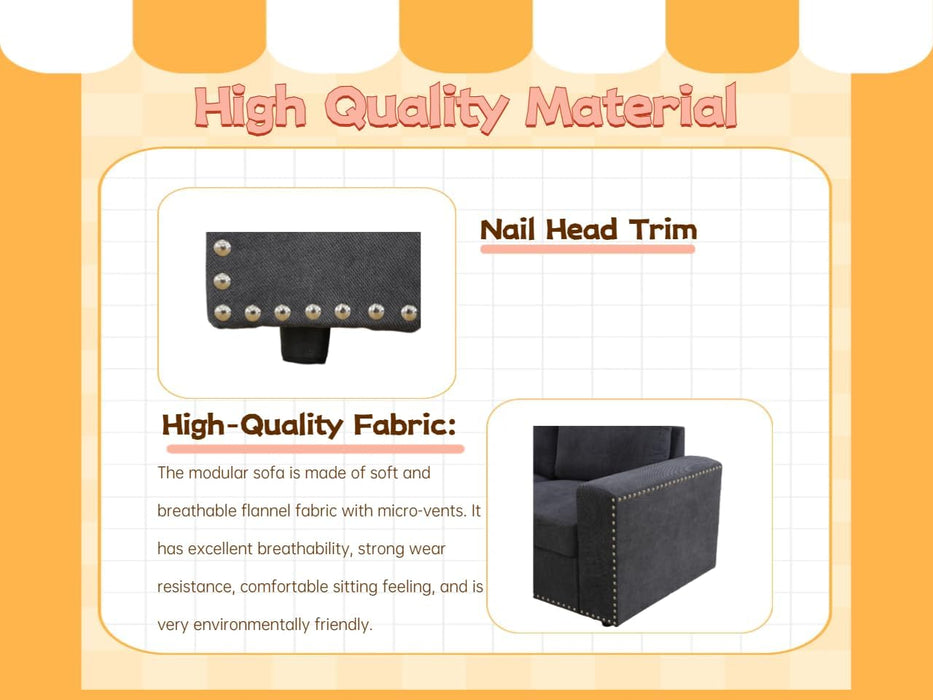 Flannel Modular Sectional Sofa Set, U/L Shape Convertible, Console with USB Charging Ports and Power Sockets for Living Room/House/Bedroom/Office/Apartment (Grey, Oversize with Ottoman), F599X