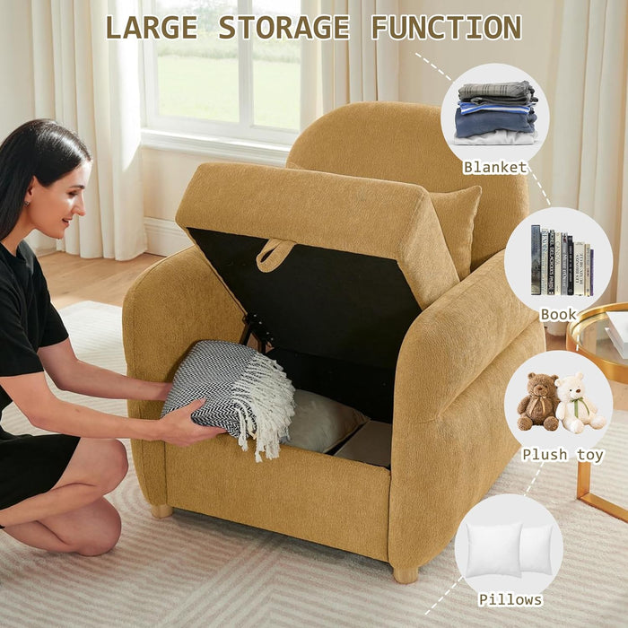 33.5" Accent Chair with Seat Storage Modern Reading Chair Accent Chairs for Living Room Armchair Bedroom,Apartment (Ginger Yellow, 33.5")